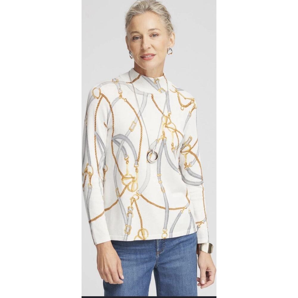 NWT Chico’s English Cream Metallic Equestrian Knit Mock Turtleneck 4 (US XXL)